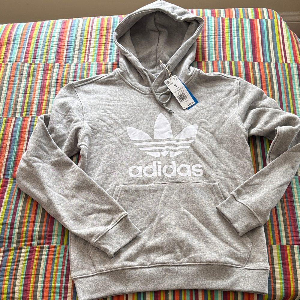 adidas Gray Trefoil Pullover Hoodie new tag size small kangaroo pocket
